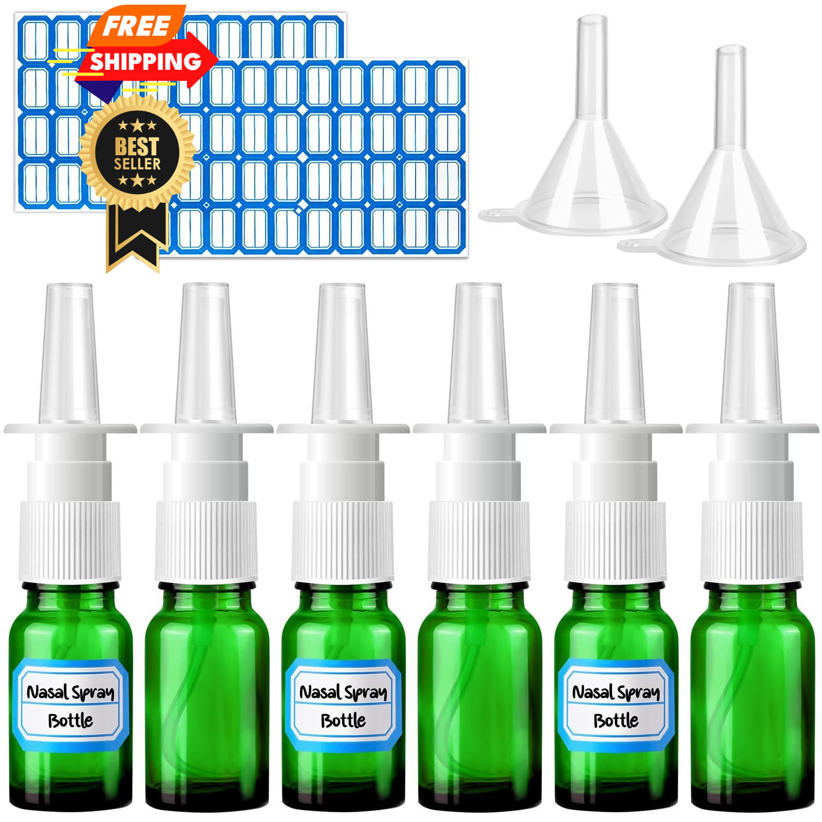ZHWKMYP 10 Pcs Nasal Spray Bottle, 10ML/0.35OZ Empty Glass Green 10Pcs
