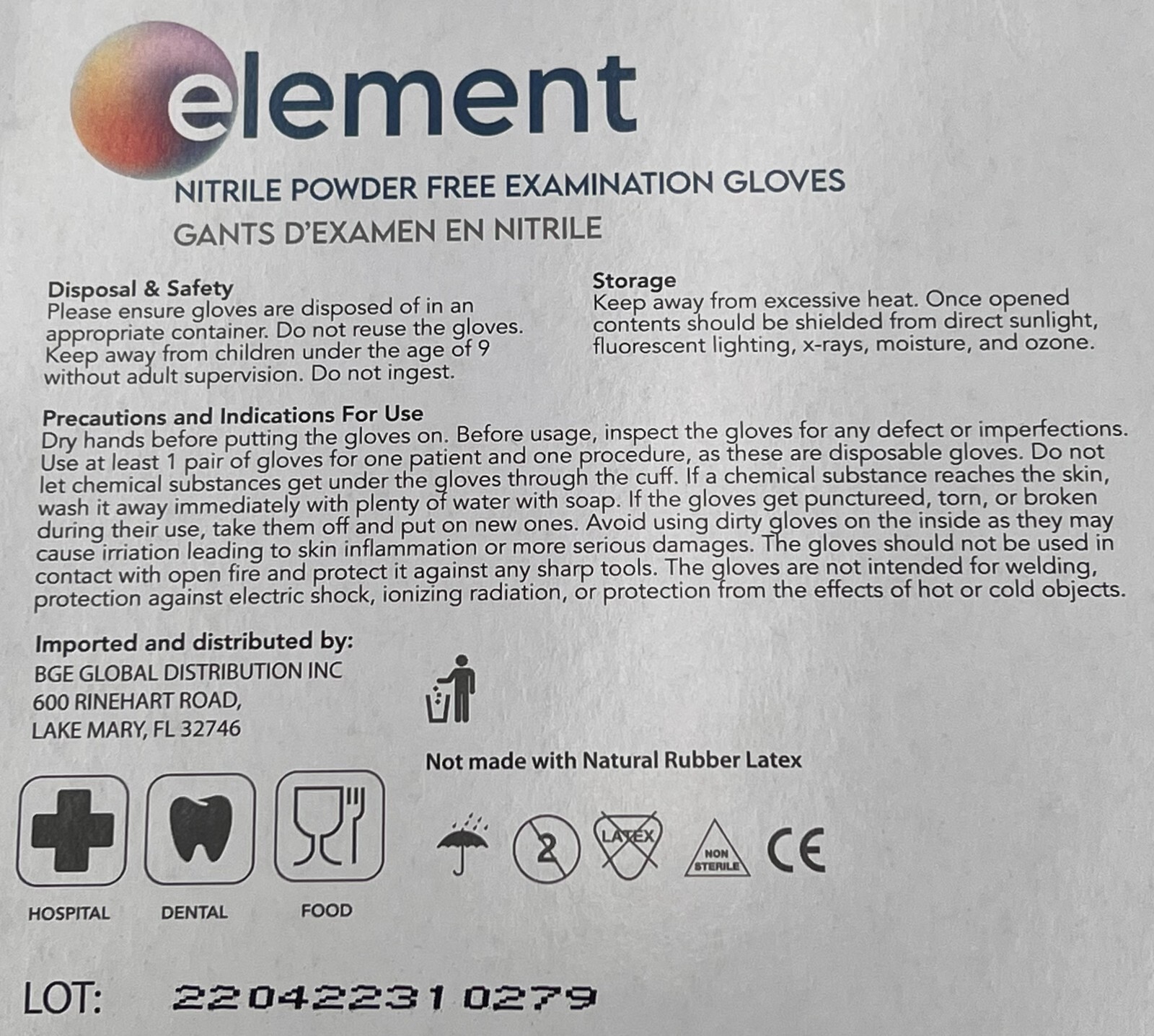 Disposable Exam Gloves Nitrile 4 Mil Powder & Latex Free (Element)