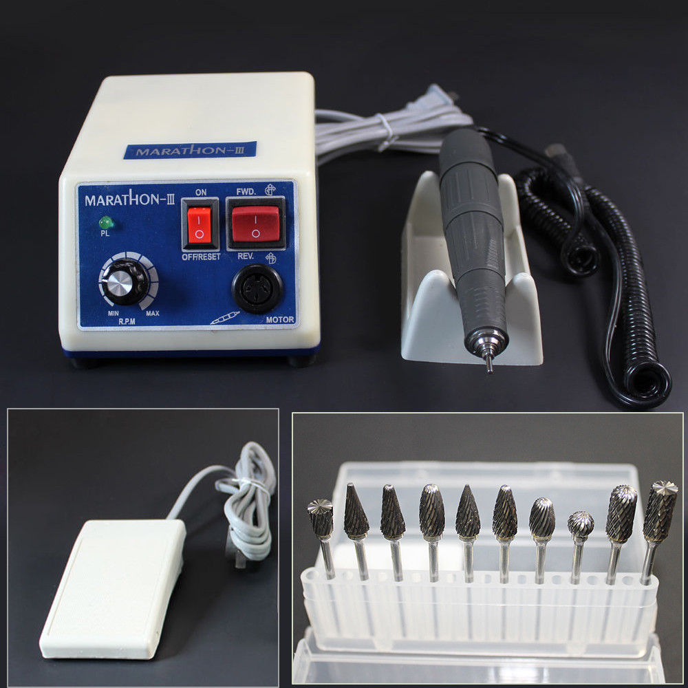 Marathon Dental Lab Micromotor Handpiece 35,000 RPM 10 Carbide Burs