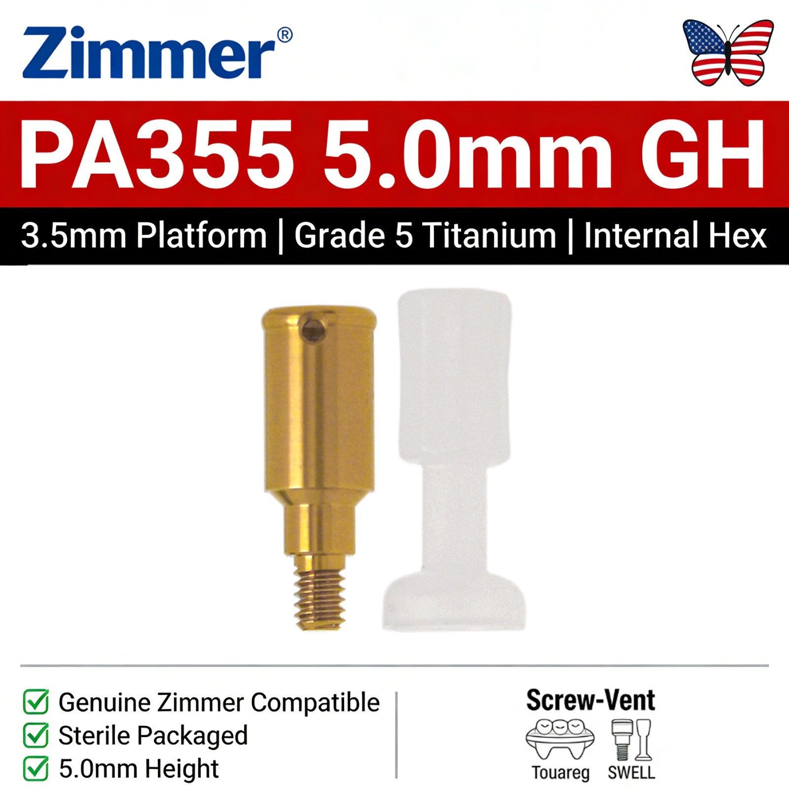 US LOCATOR Abutment Compatible with the ZimVie /Zimmer Biomet Tapered Screw Vent