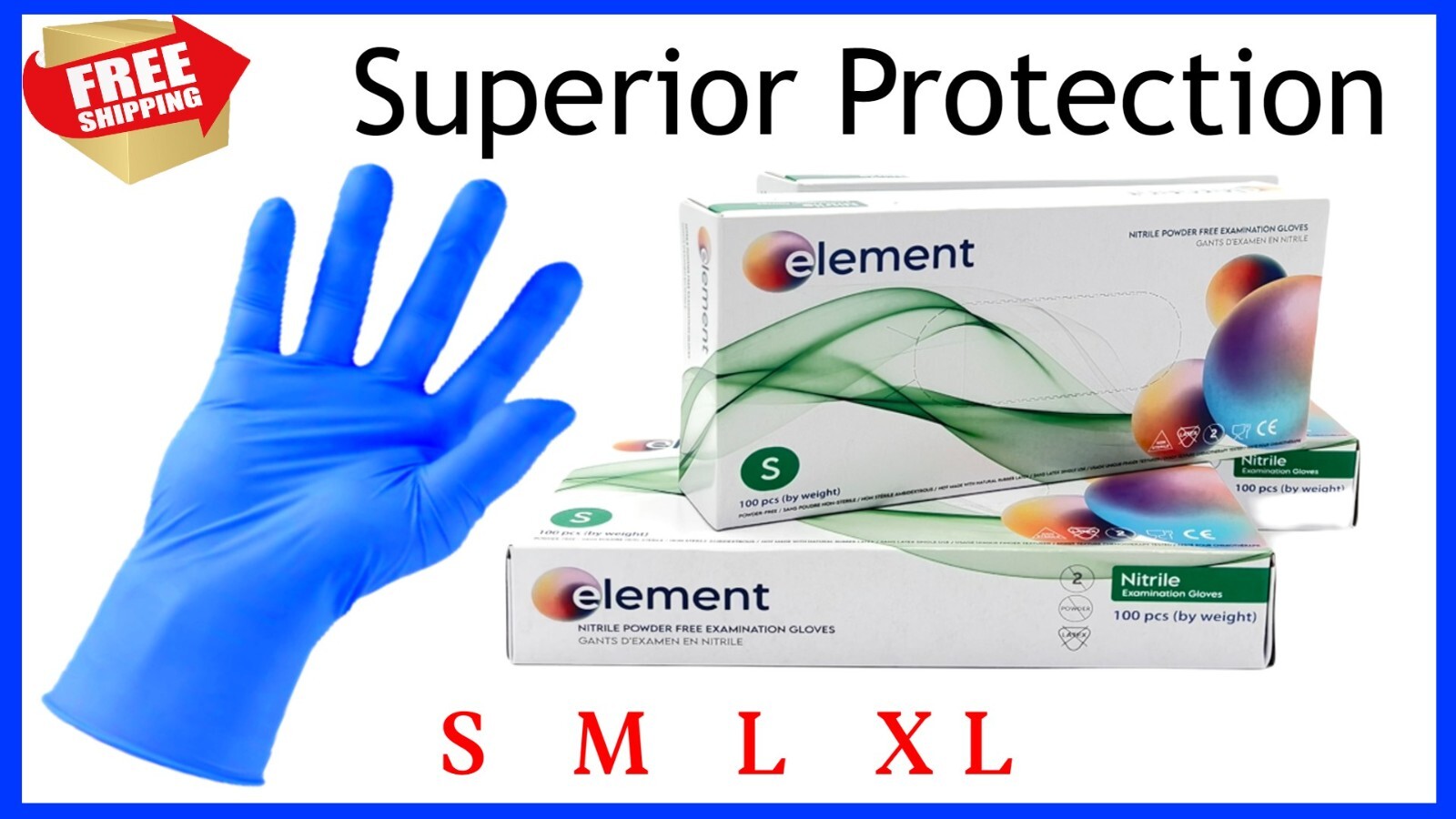 Disposable Exam Gloves Nitrile 4 Mil Powder & Latex Free (Element)