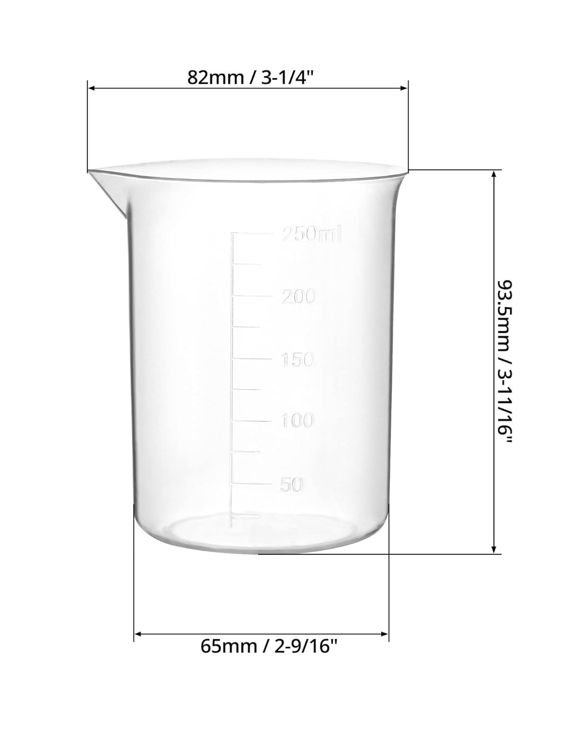 12pc 250ml Plastic Lab Beakers Polypropylene Autoclavable Raised Grads Spout Kit