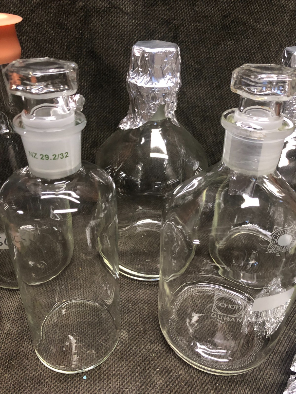 7 Schott Duran Clear Glass Storage Bottle, 1000ml Ground Glass lid/top
