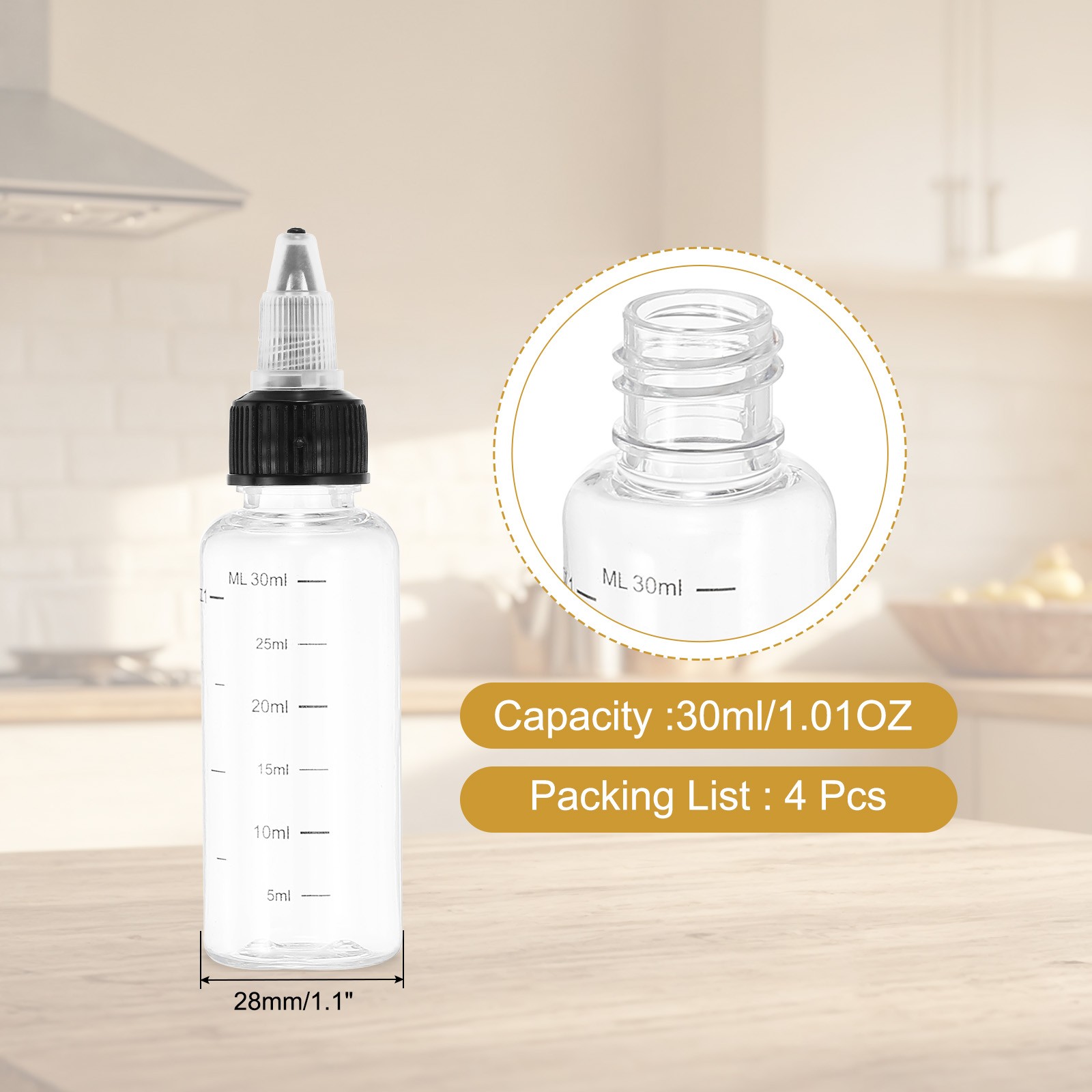 4PCS 30ml/1OZ Plastic Squeeze Bottles Dispensing Bottle, Transparent