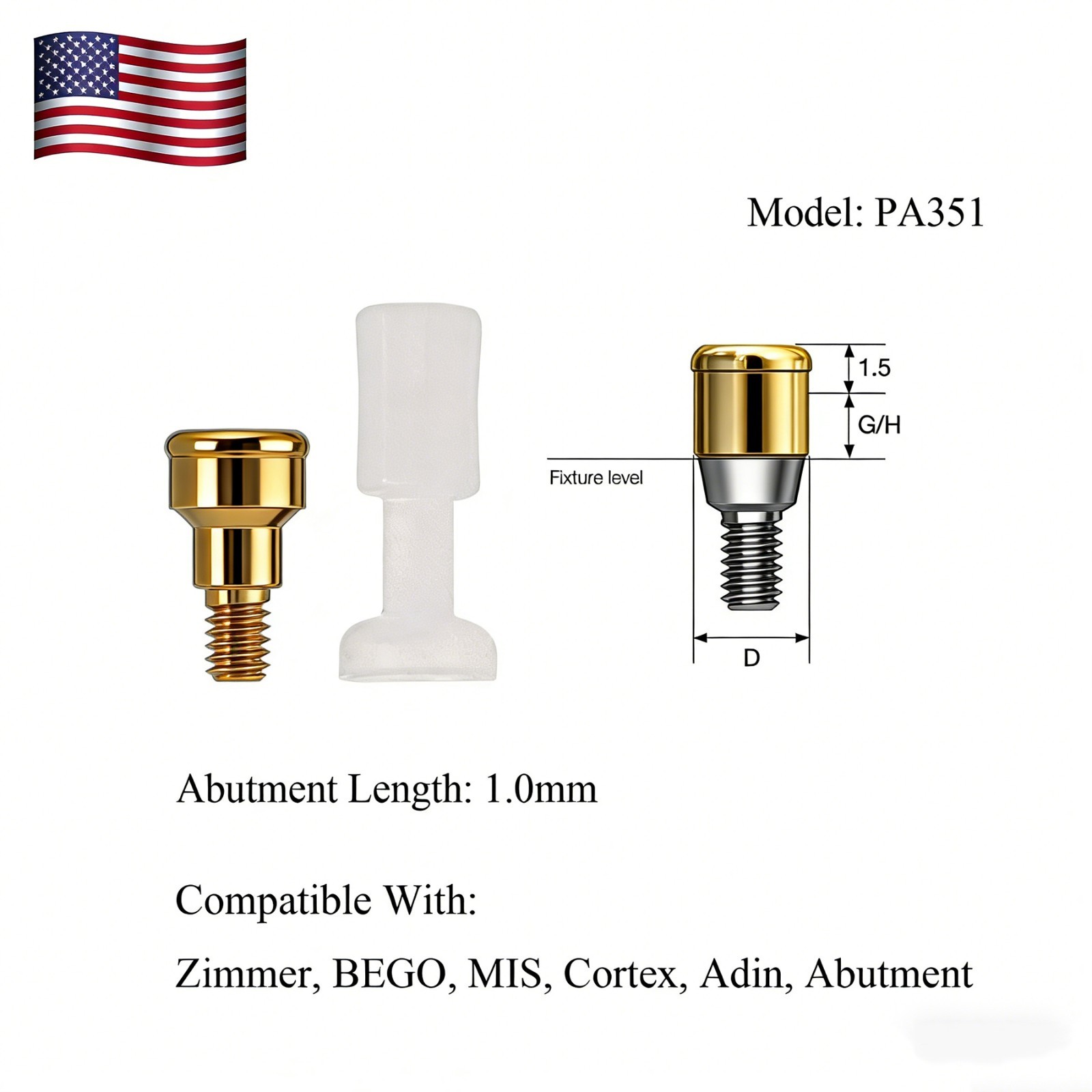 Zimmer Screw-Vent 3.5/4.5mm Locator Abutment Dental Implant Abutment & Male Caps