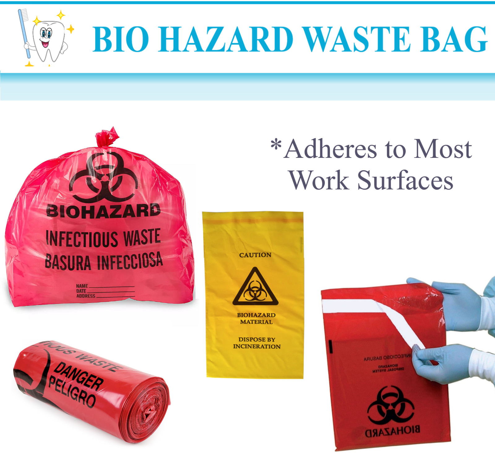 Infectious Waste Bag BIOHAZARD Red Bags StickOn, Mini 6×6, 9×10, 10/16 Gallons