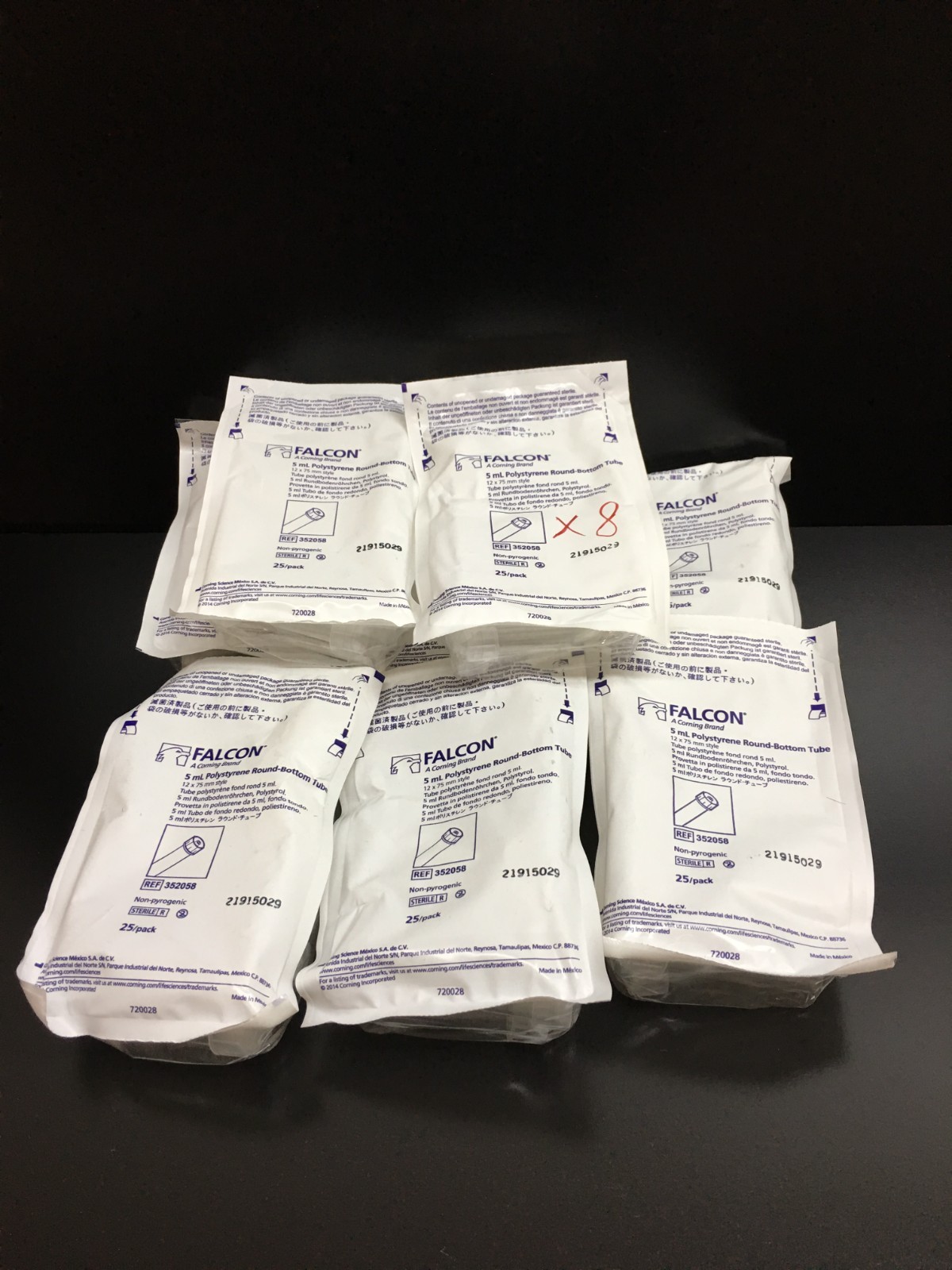 Corning Falcon REF 352058 5mL Round Bottom Tubes 12mm x 75mm Lot 8 PKS