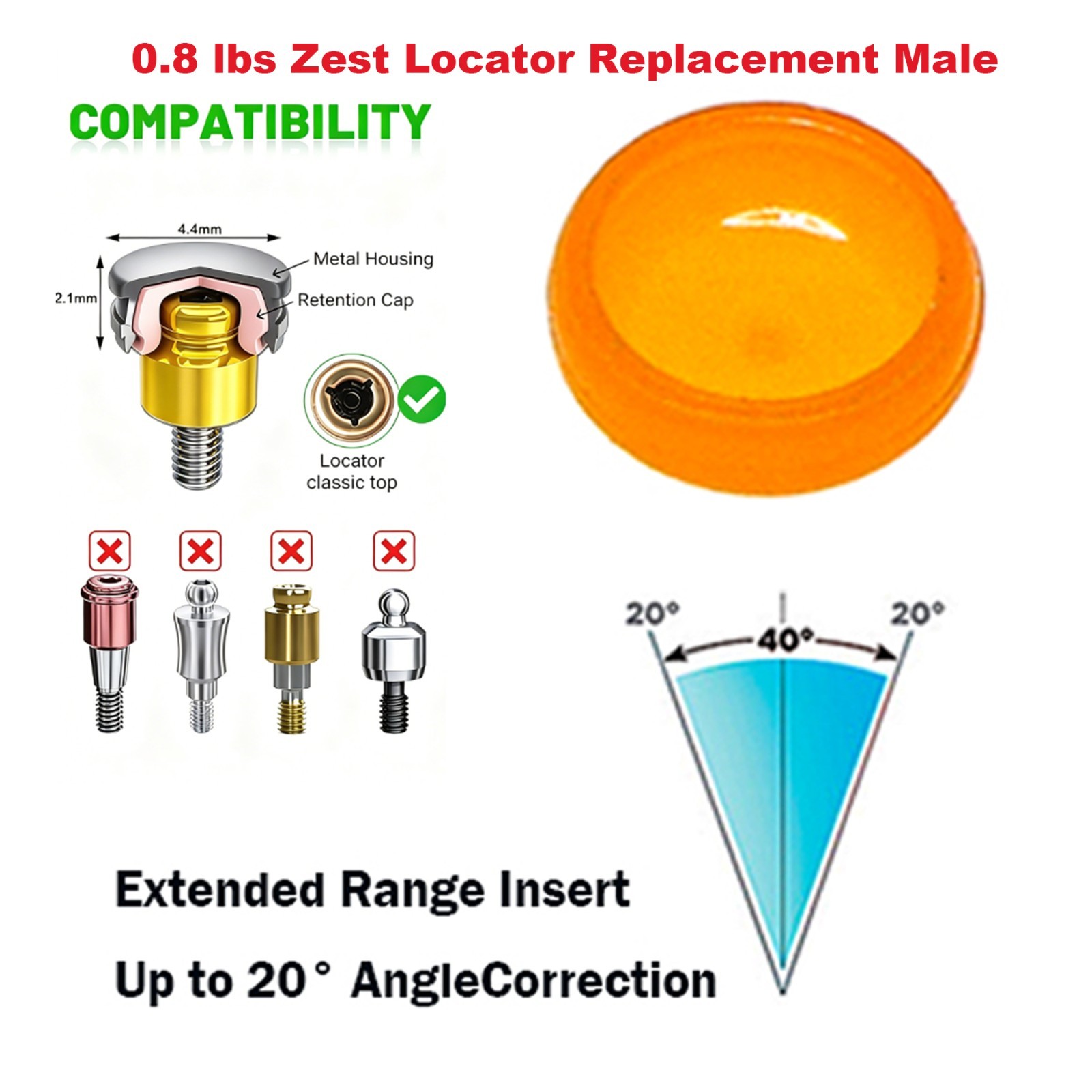 US Universal ZEST Locator PEEK Retention Cap Insertion Lab Core Extraction Tool