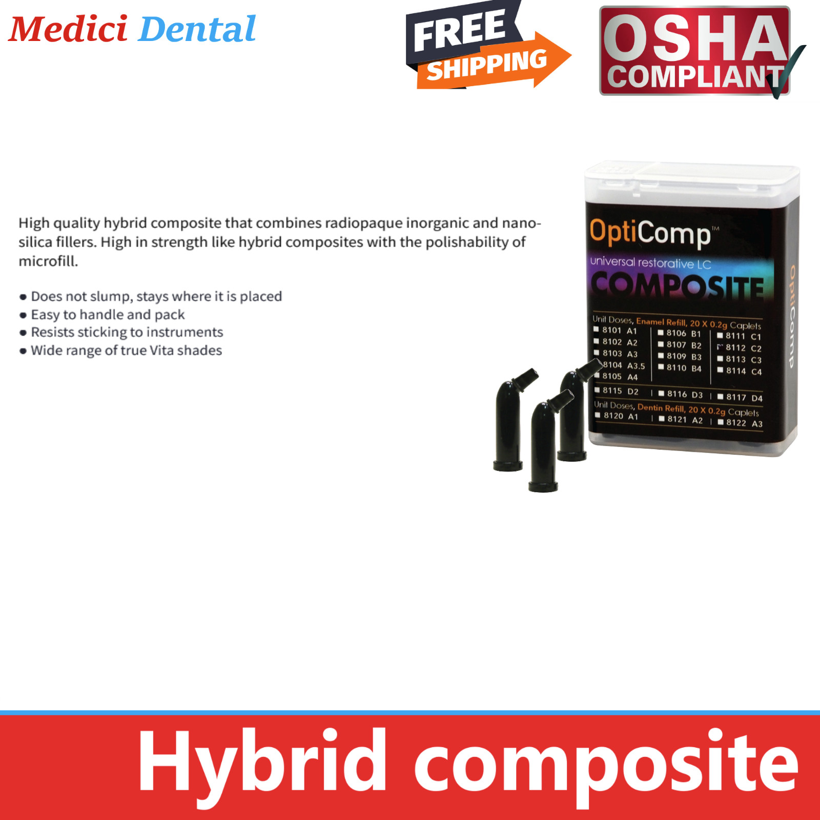 Opticomp Dental Micro Hybrid Composite Compules Unidose All Shades Box/20 – USA