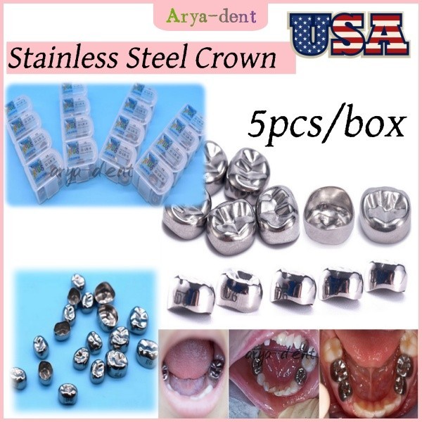 5Pcs Dental Kids Crowns Primary Molar Stainless Steel Pediatric Crowns