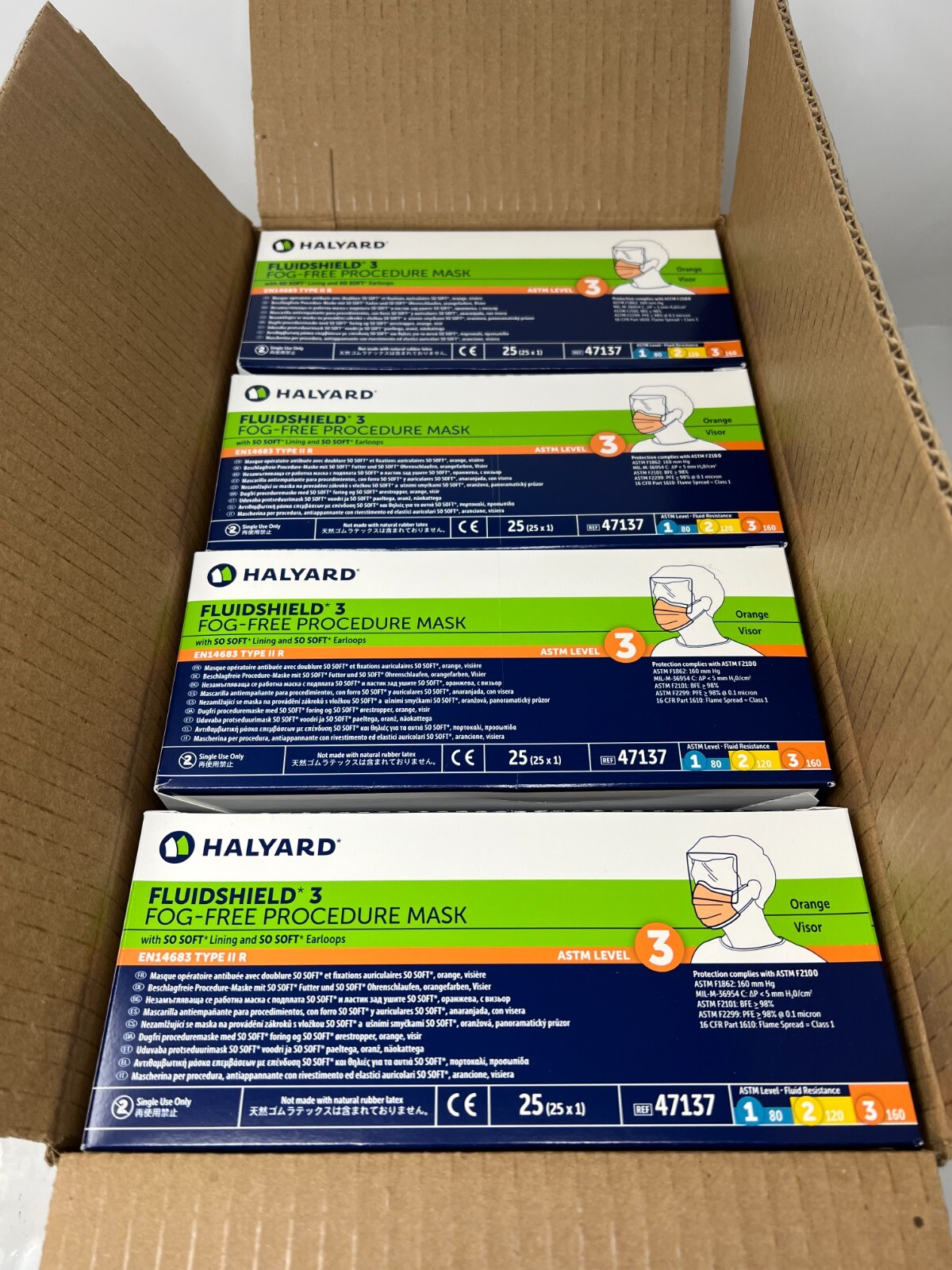 100 Ct – Halyard Kimguard Fluidshield ASTM Level 3 Procedure Mask 47137 – 25/box