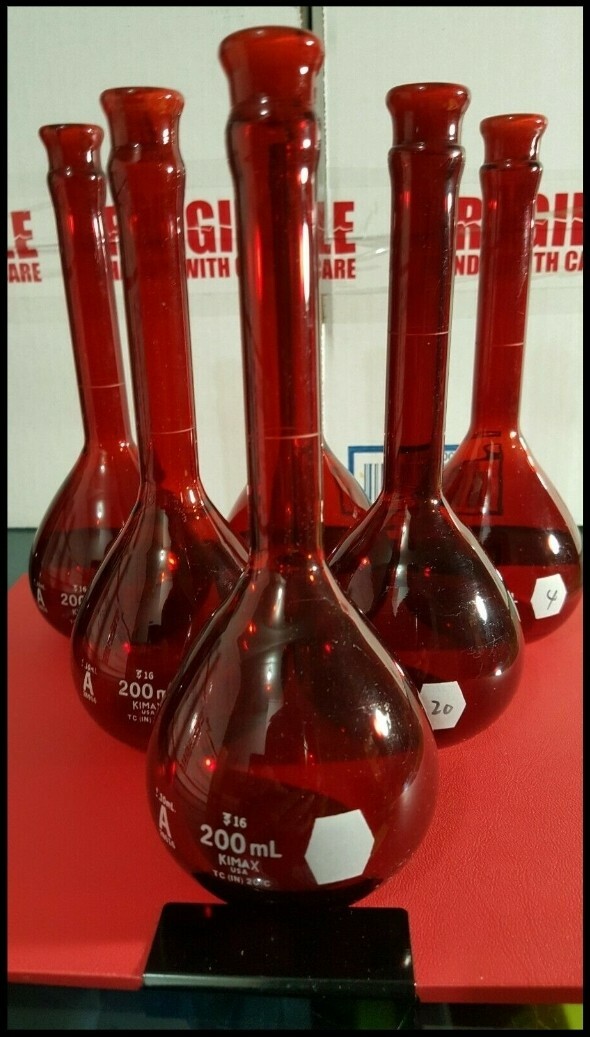 6/PK Kimax 200mL RaySorb Class A Red Glass Volumetric Flask 28016 R/CZ10