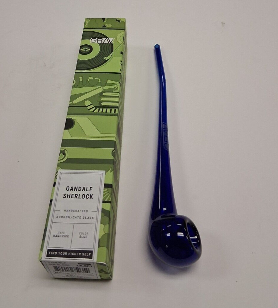 GRAV GANDALF SHERLOCK SPOON BOROSILICATE GLASS HAND PIPE 9.5″ DARK BLUE