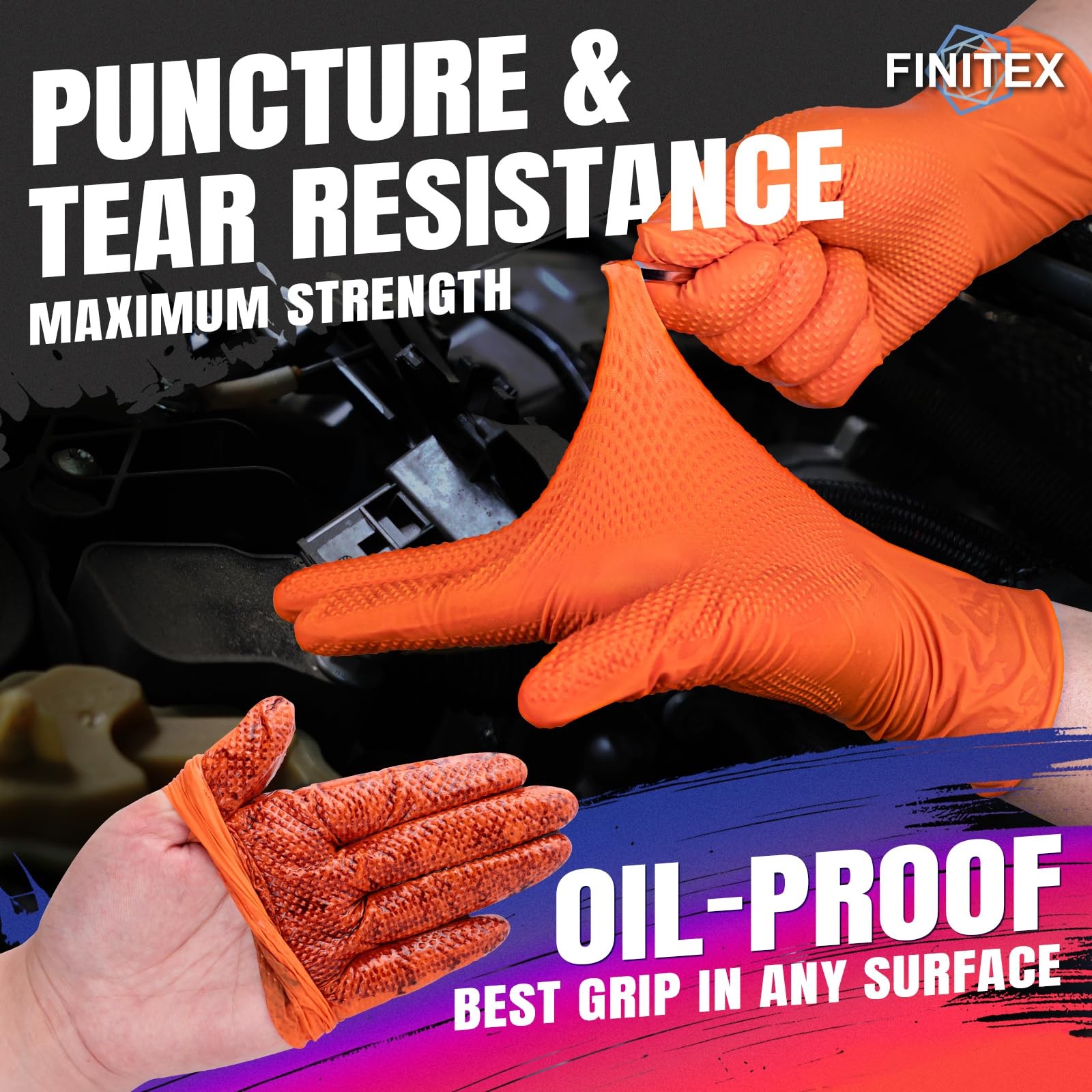 FINITEX Industrial Diamond Texture Nitrile Orange Glove – Chemical Resistant …