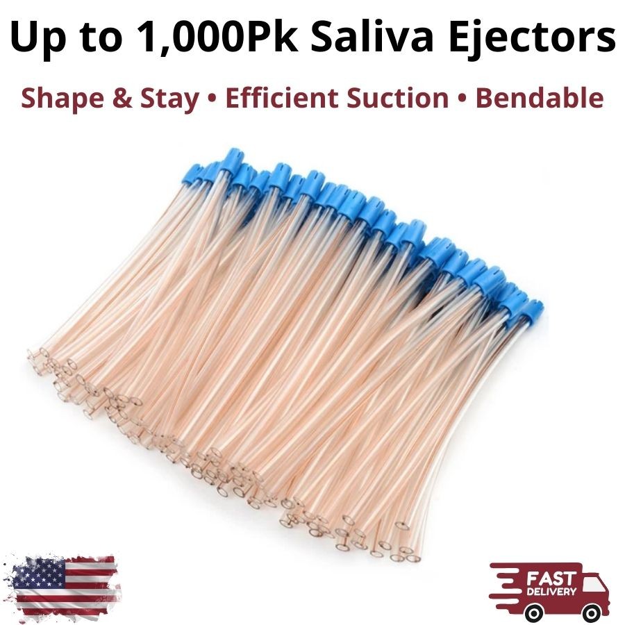 1000Pk Safe-Dent Dental Saliva Ejectors 6″ Clear Blue Tip Plastic Suction Shape