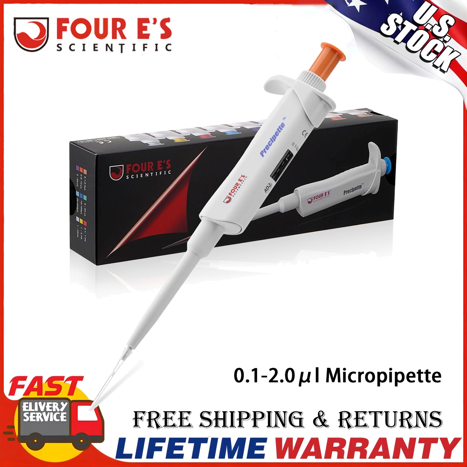 0.1-2.0μl Single Channel Pipettor Adjustable Micropipette Lab Manual Pipettor US