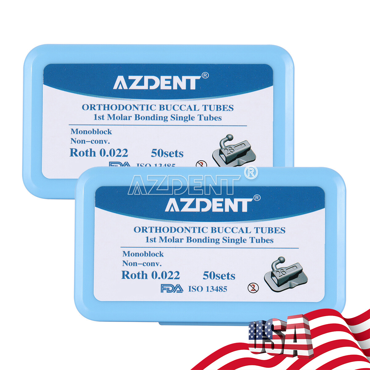 100Sets AZDENT Dental Orthodontic Buccal Tubes Roth.022 1st Molar Bondable Tubes