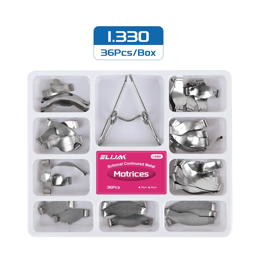 36pcs Dental Sectional Contoured Matrices No.1.330, 35μm Hard, with Spring Clip