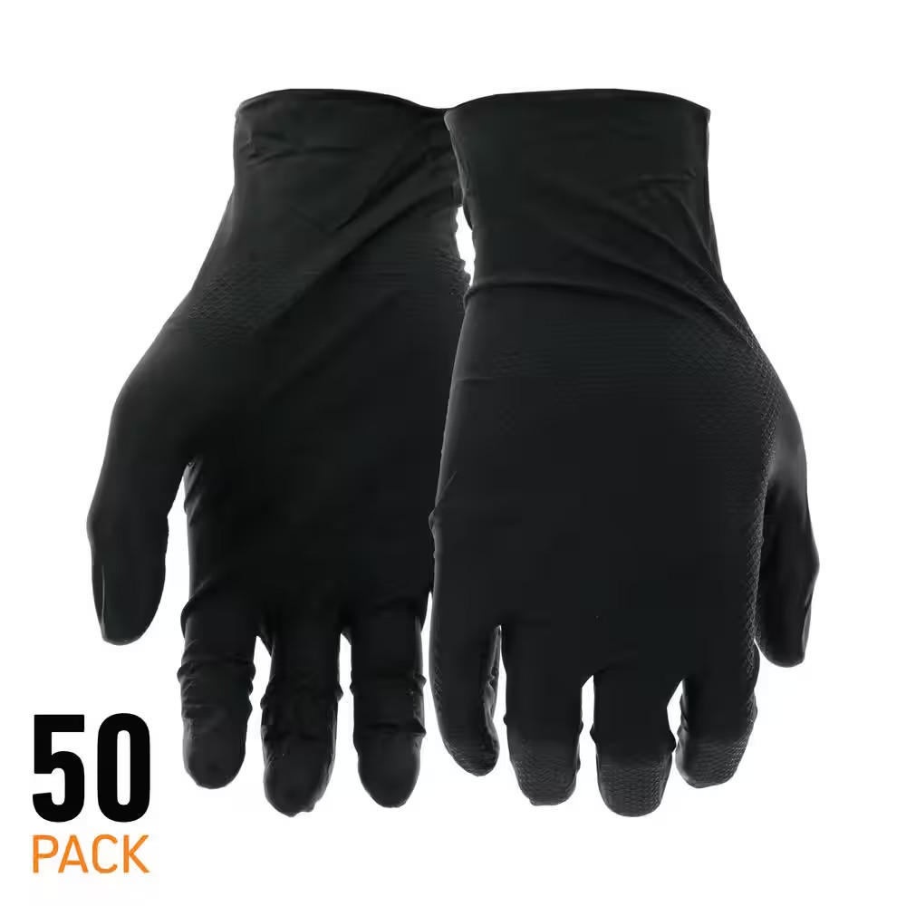 X-Large Black 6 Mil Thick 100% Nitrile Disposable Work Gloves with Textured Grip