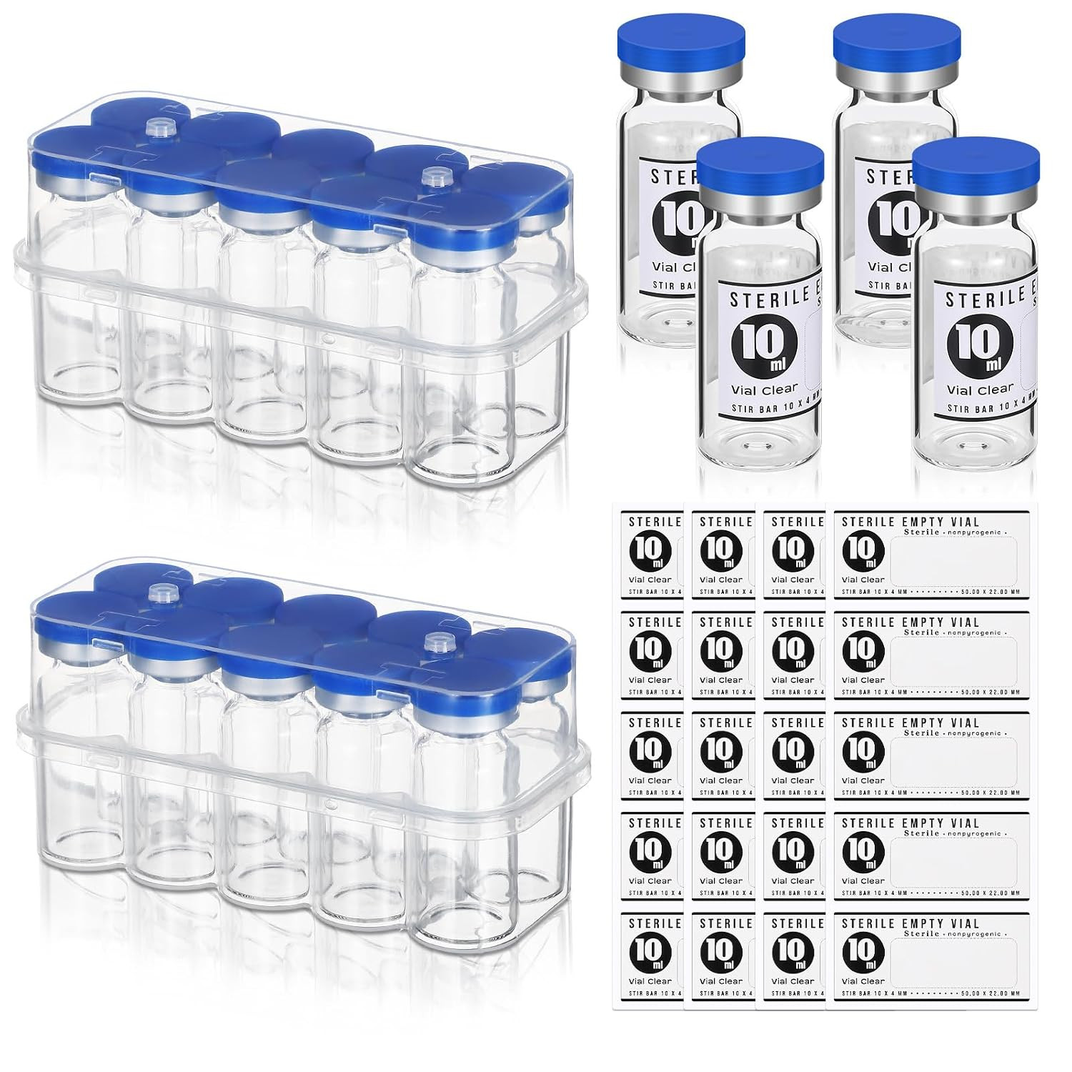 20 Pcs 10Ml Sterile Empty Vials with Self Healing Injection Port Glass