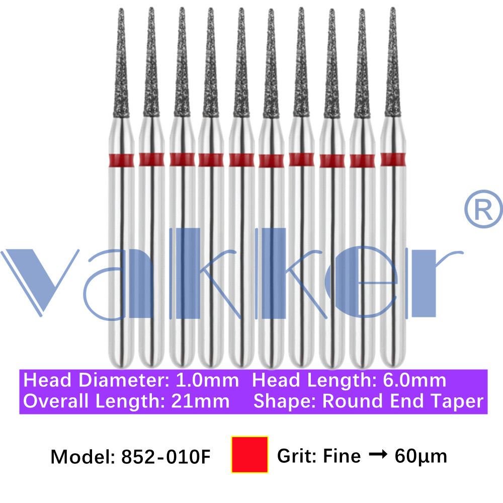 50pc Dental FG Diamond Burs Round End Taper Bits 852 Coarse Medium Super Fine
