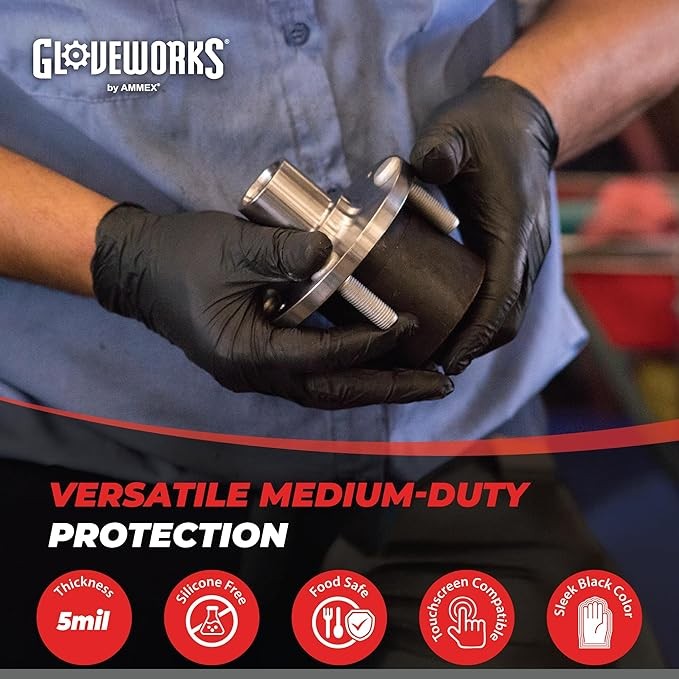GLOVEWORKS Black Nitrile Gloves Medium 100 Count 5 Mil Disposable Latex Free