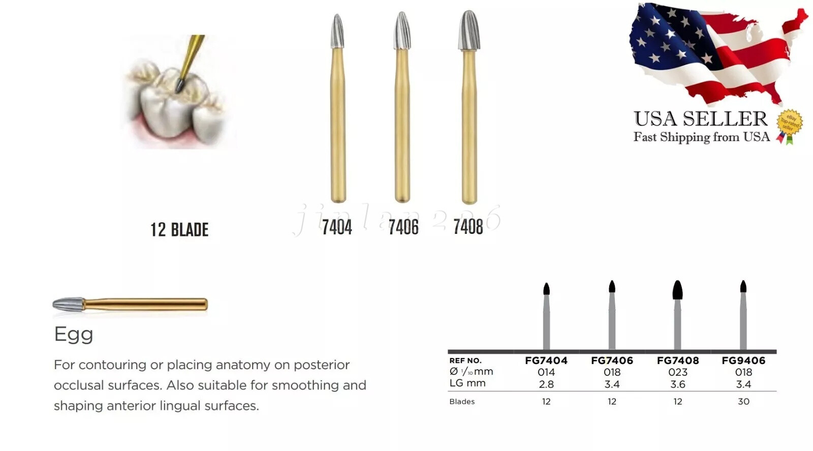 Dental Carbide Tungsten Trimming Finishing Drills Burs Egg Football Round