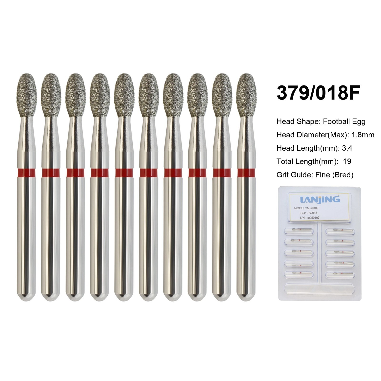 Dental Diamond Football Bur FG 368/023C 379/023 Egg Shape Coarse Fine High Speed