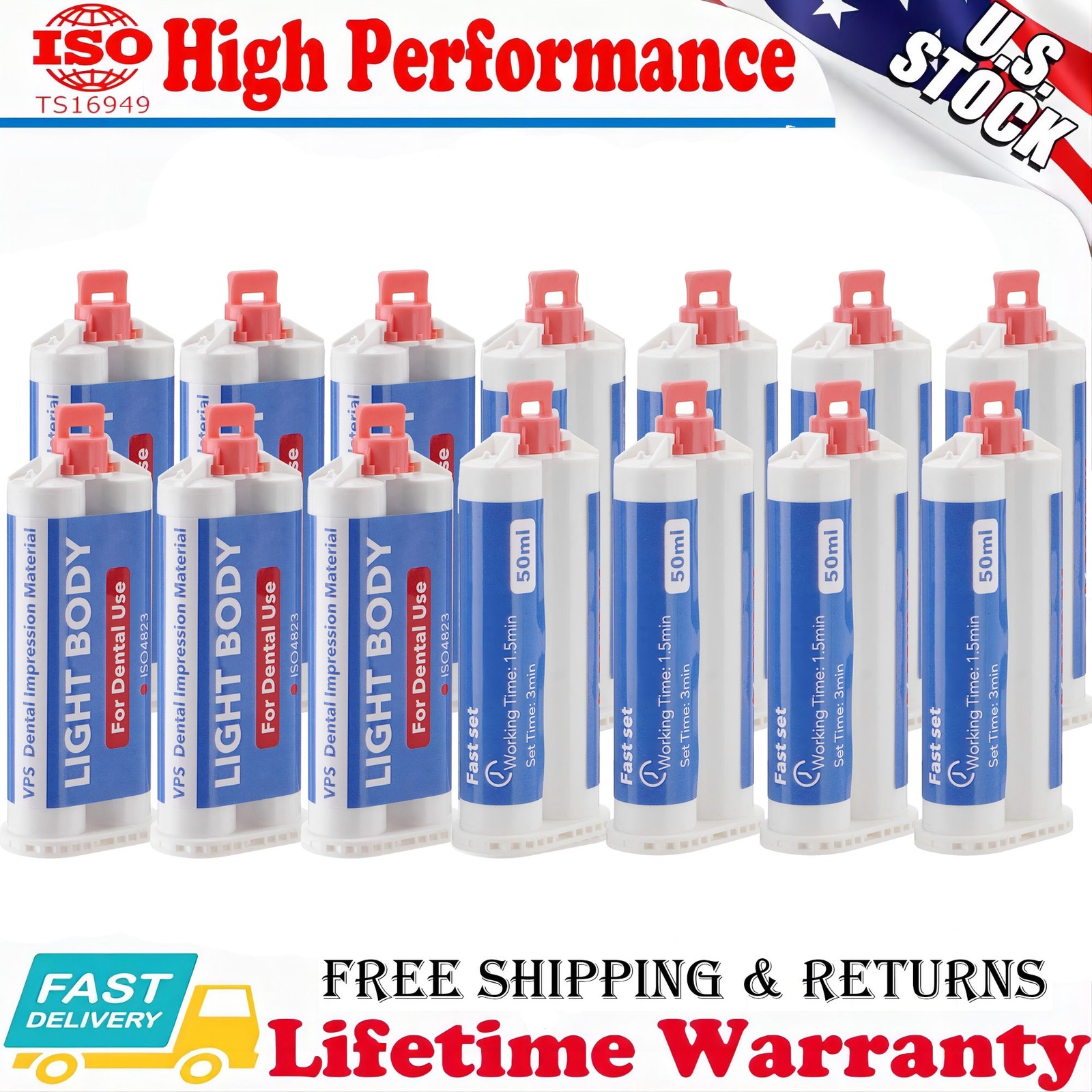 24Pack Dental Light Body Fast Set Dental Impression Material 50mL Cartridge New