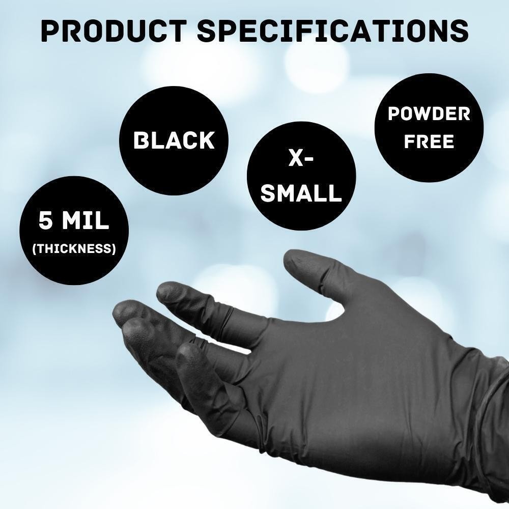 X-Small 5 MIL Textured Black Nitrile Powder-Free Gloves 36000 Pieces