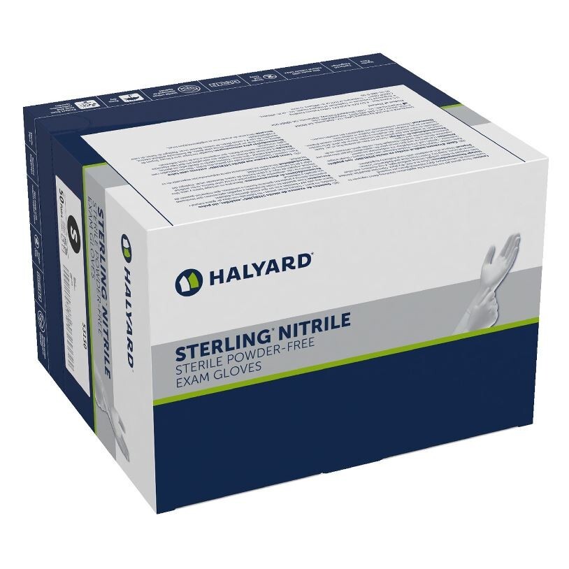 *50-Pairs* Halyard Sterling Nitrile Powder-Free Exam Gloves Sterile Small 53130