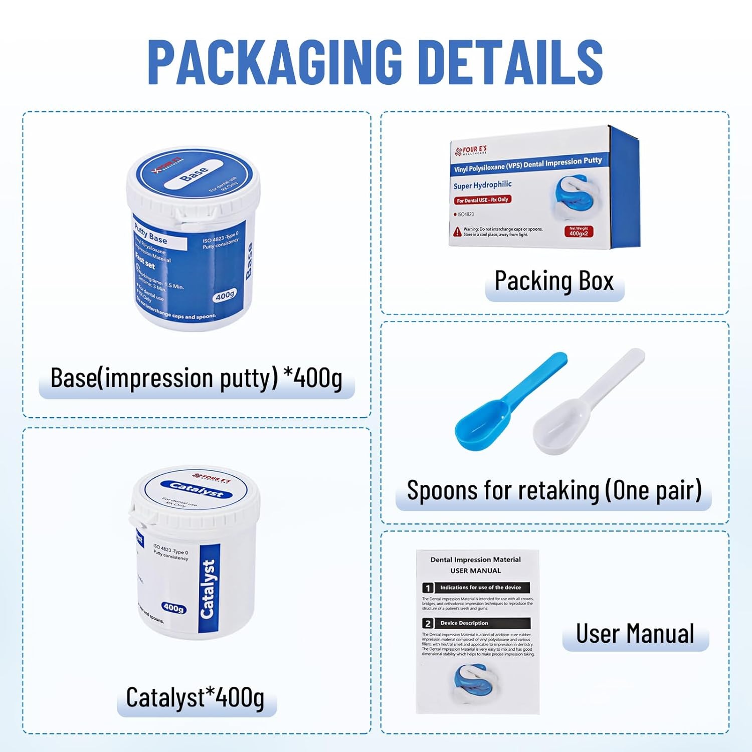 Dental Impression Material Putty Fast Set VPS 400g Base & 400g Catalyst /25g x12