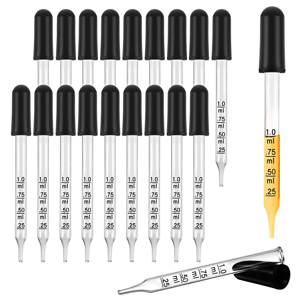 20 Pcs 1ml Glass Eye Droppers with Rubber Head for Essential Oil Crafts