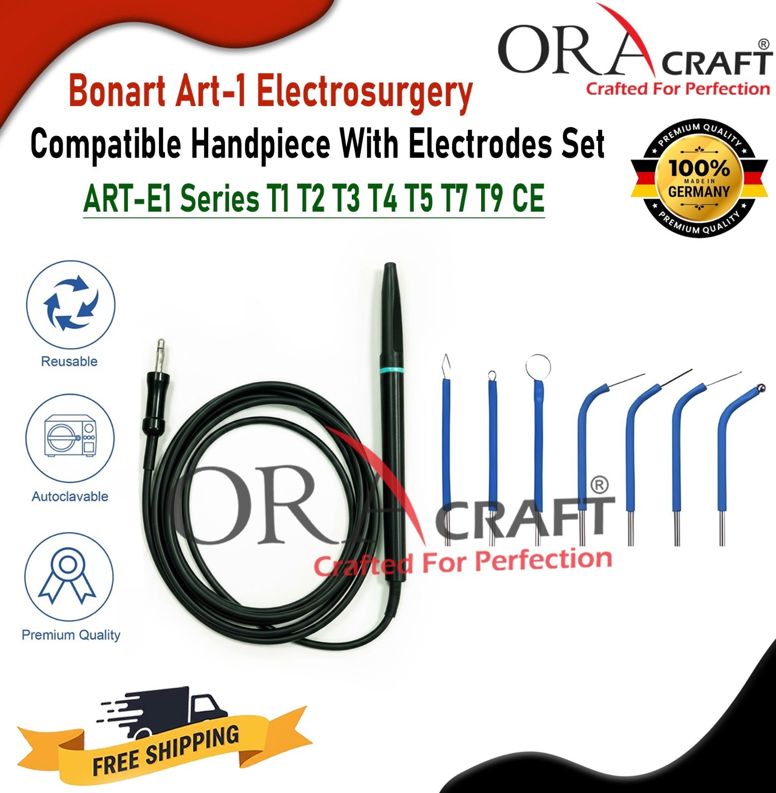 Bonart Tip Blue Electrodes With Handpiece ART-E1 Series T1 T2 T3 T4 T5 T7 T9 CE