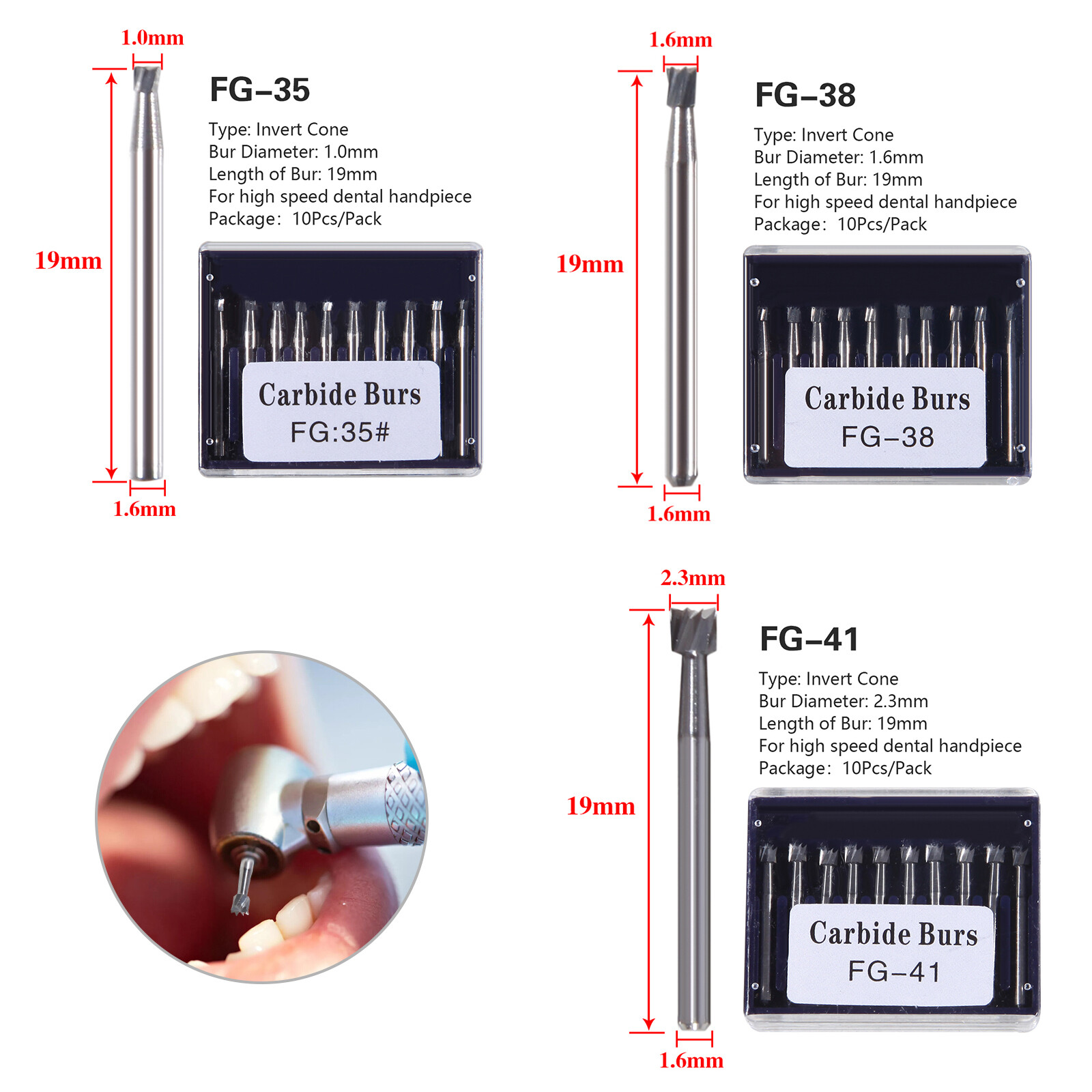 Dental FG Tungsten Steel Carbide Burs for High Speed Handpiece Inverted Cone ns