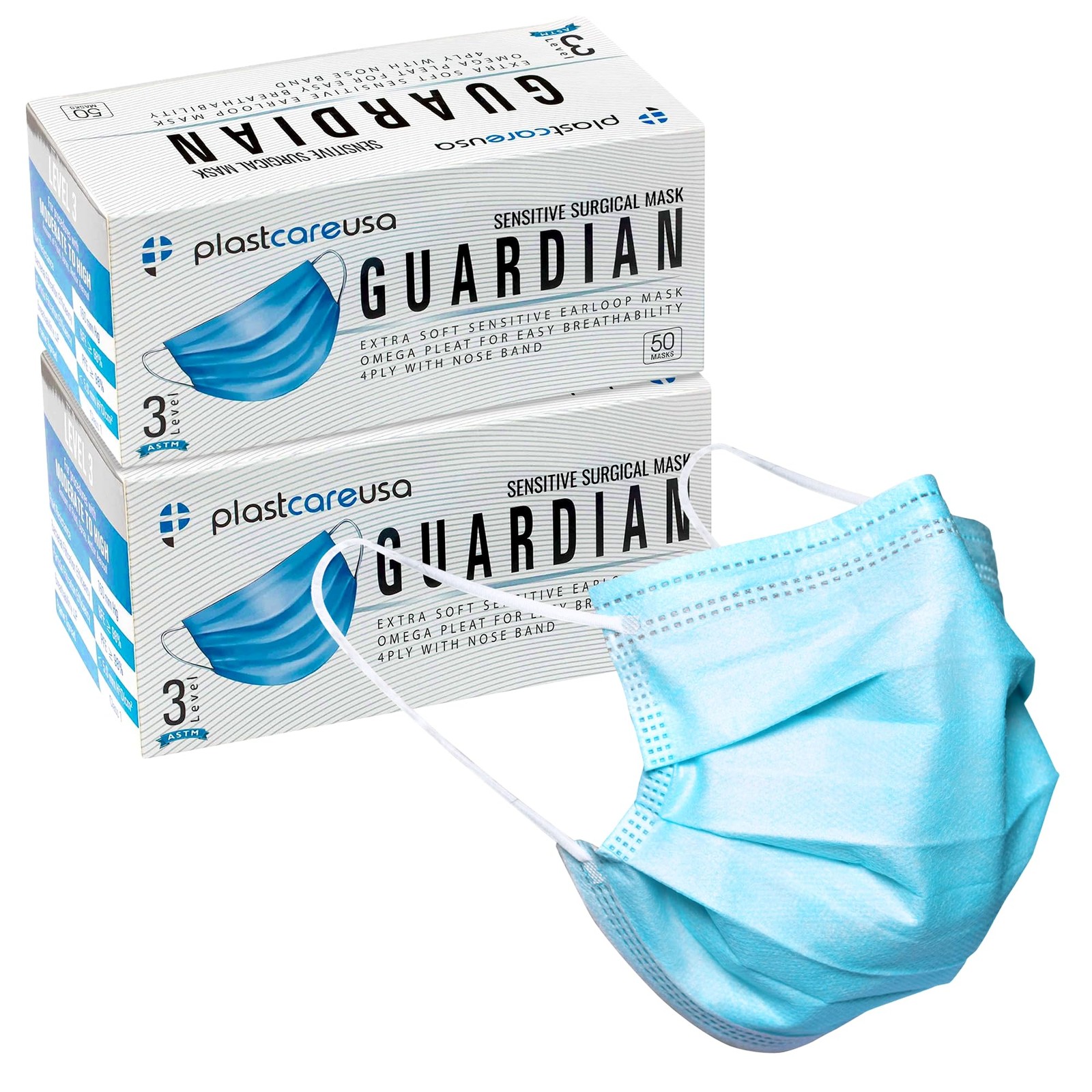 USA 100 4-Ply ASTM Level 3 Face Masks, Disposable (Blue) (2 Boxes of 50)