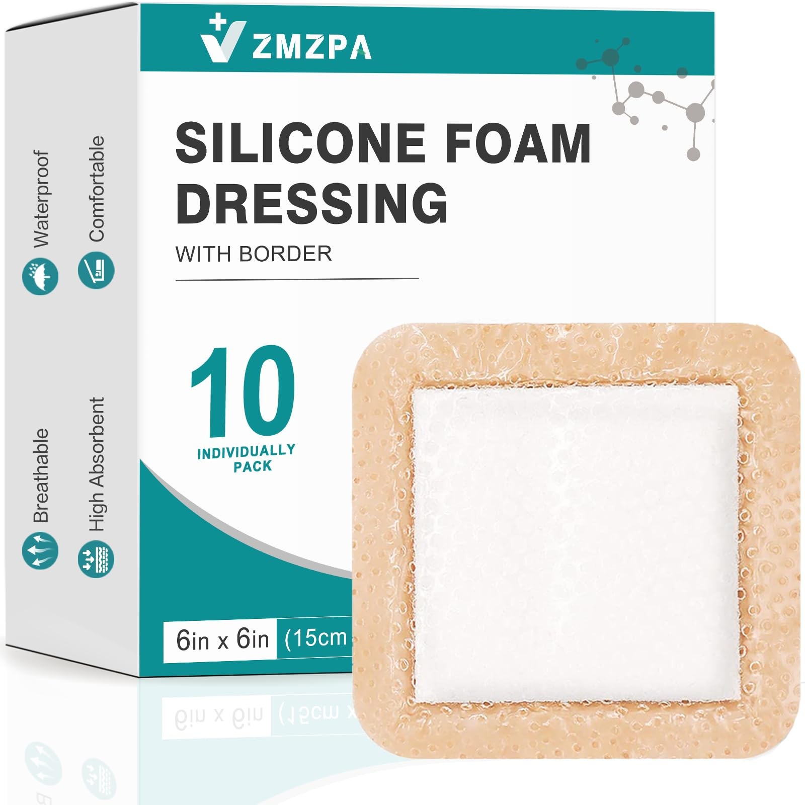 Silicone Foam Dressing 6×6 Gentle Border, Super Absorbent Wound Dressing, Bed So