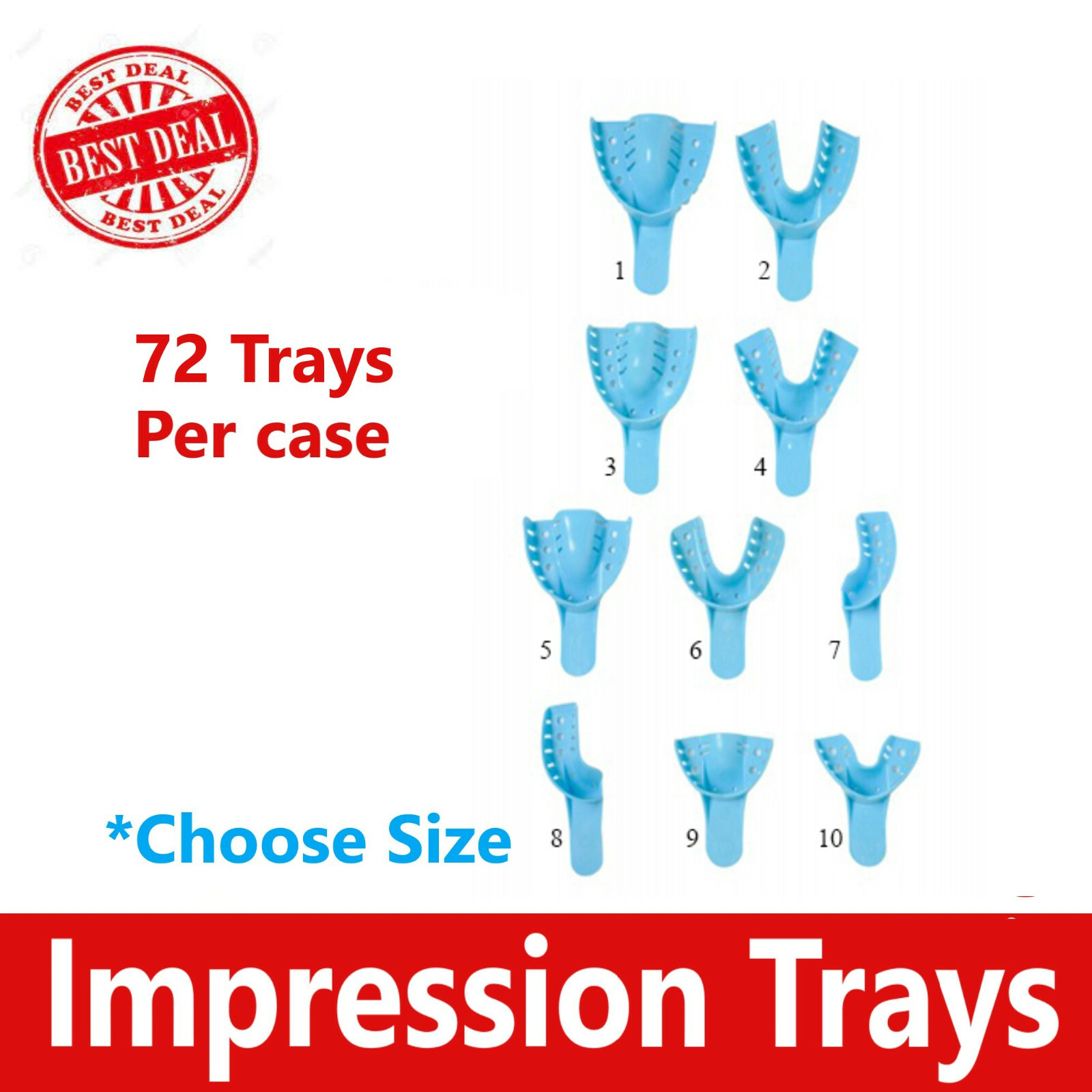 Dental Impression Trays Perforated Plastic Autoclave (CHOOSE SIZE) 72 Trays/Bx