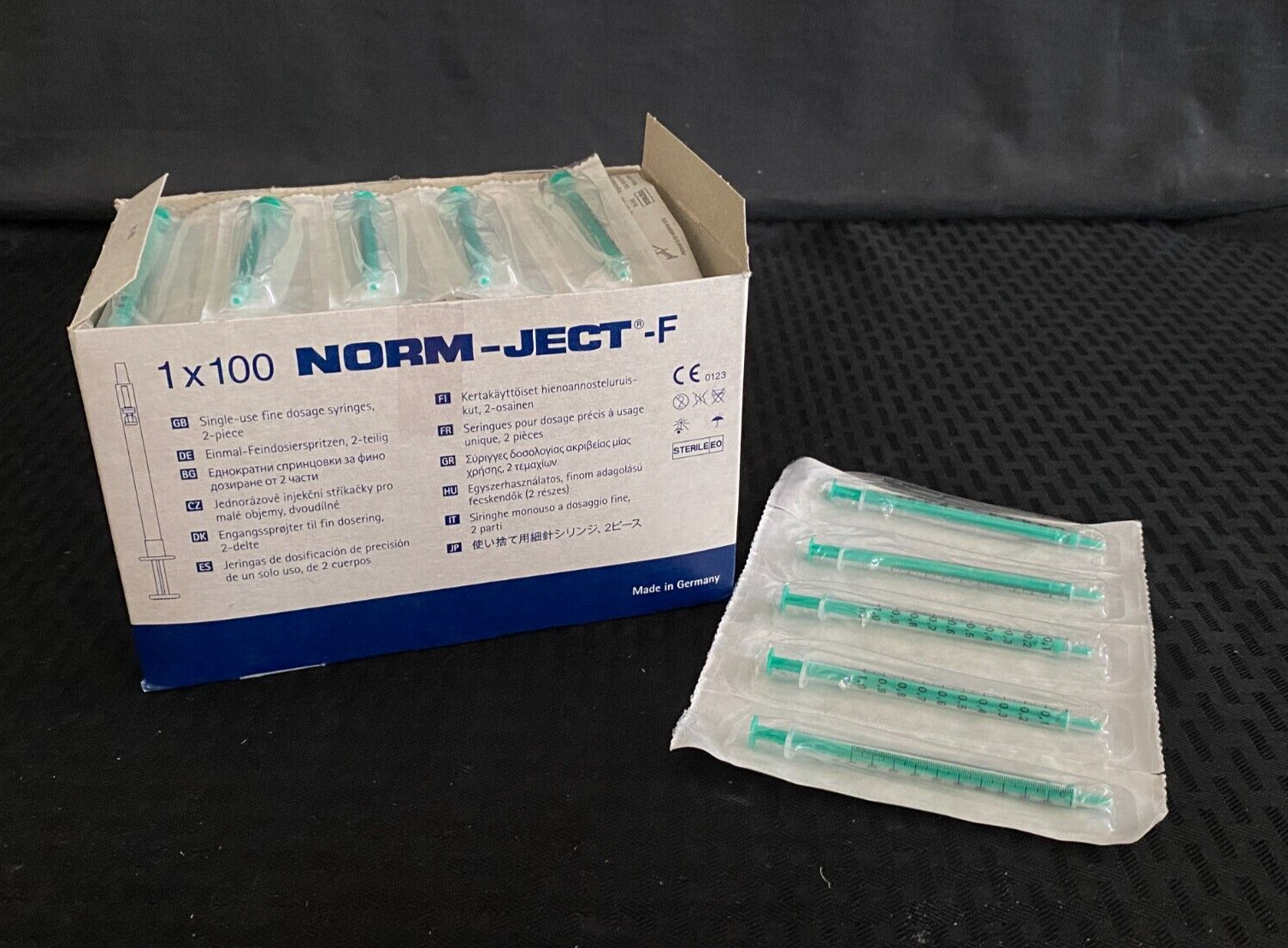 NEW (100) Norm-Ject-F 1mL Polypropylene Green Luer Solo Syringes NJ-9166017-02