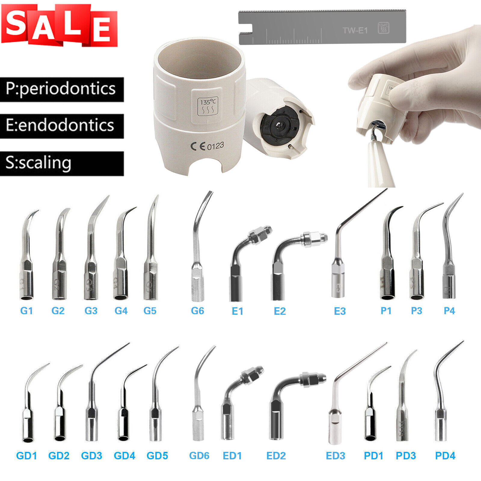 Dental Ultrasonic Piezo Scaler Tips fit EMS Woodpecker/DTE SATELEC/Wrench Key OR