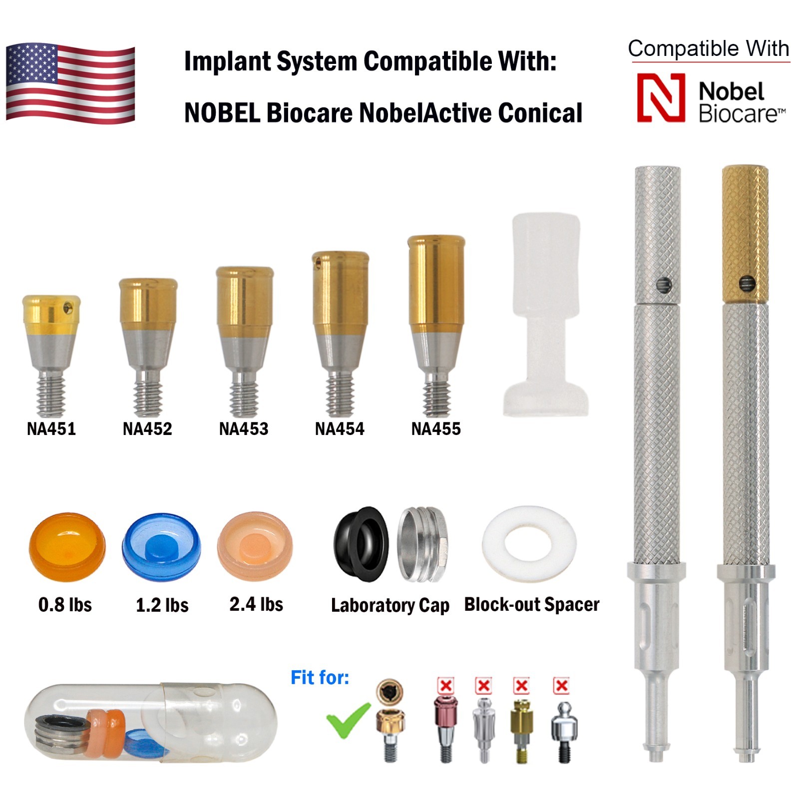 For Nobel Active Locator Attachment Abutment RP 4.3mm Retention Cap Inserts Tool