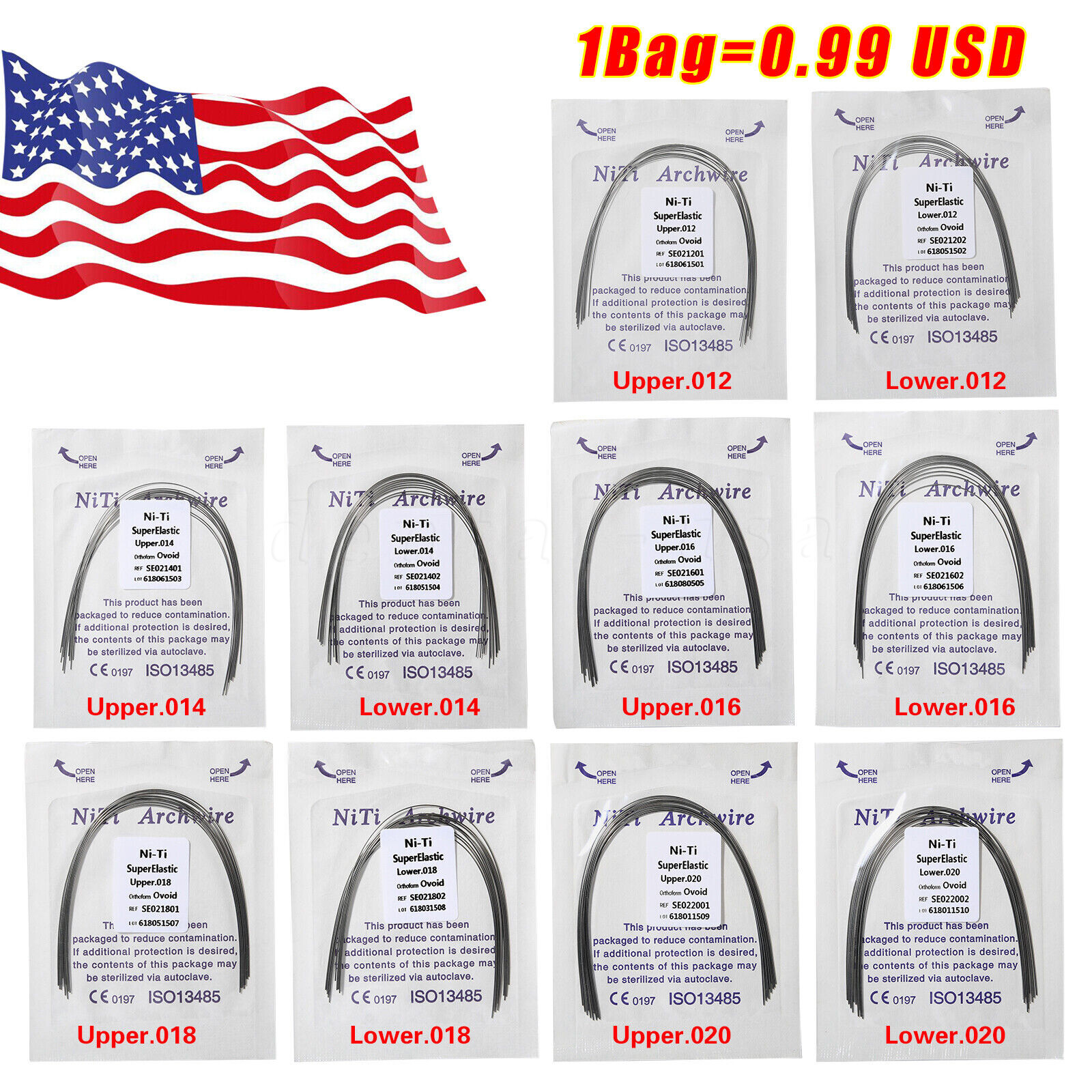 100pcs Dental Orthodontic Super Elastic Niti Round Arch Wire Ovoid Form 10 Bags