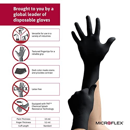 Microflex Onyx Large Black Nitrile Gloves For Automotive And Food Handling