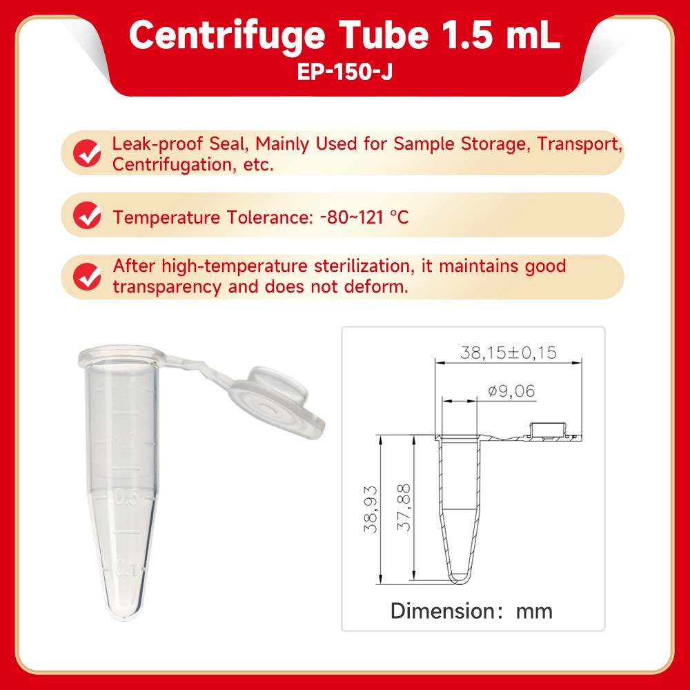 1.5 ml microcentrifuge tubes. 500 Tubes/ bag
