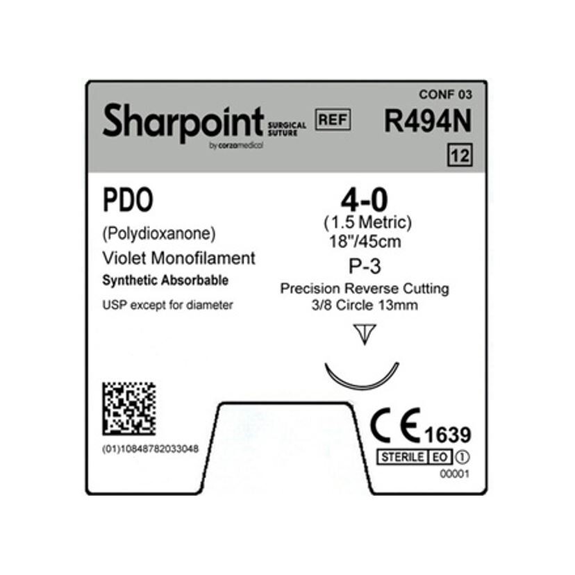 *12-Pieces* Sharpoint Suture PDO Violet Monofilament 18″ Reverse Cutting R494N
