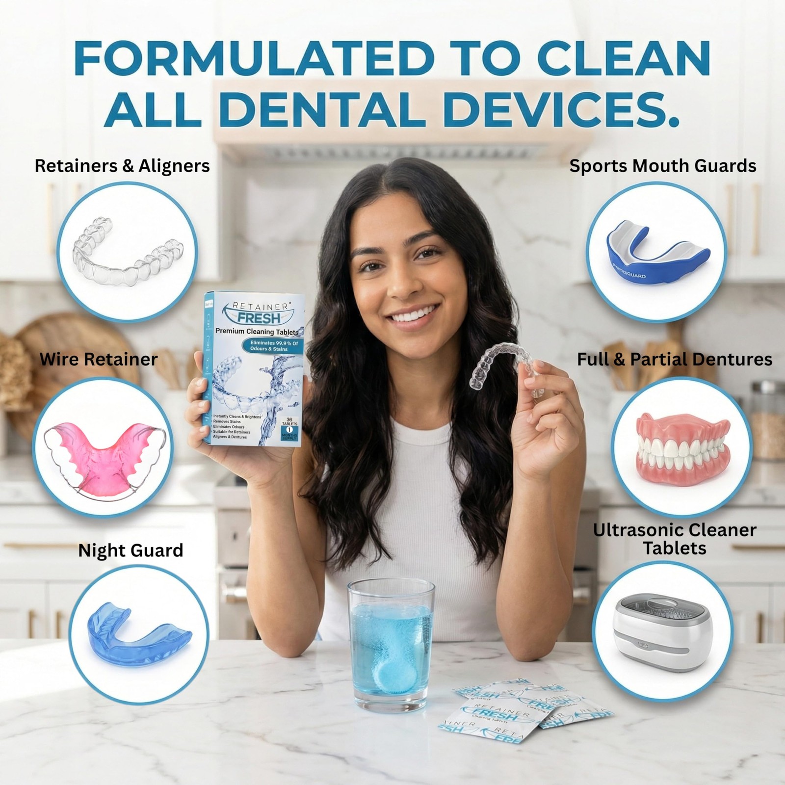 Retainer Cleaner Tablets 120 Tablets Mint Flavor – Freshens Dentures & Mouth