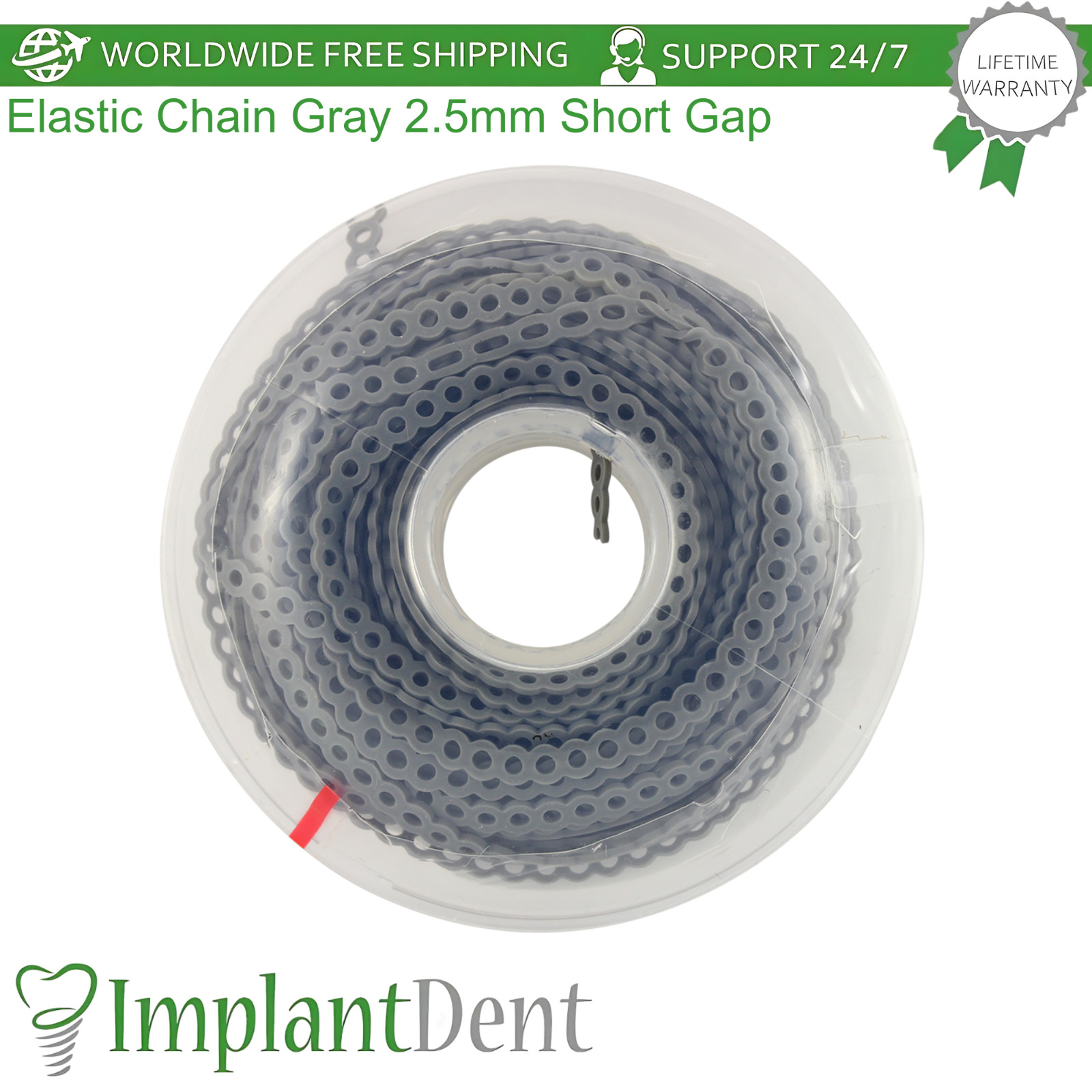 Elastic Chain Gray Short 2.5mm Gap Dental Bracket Slot Arches Fixation 4.5m Roll
