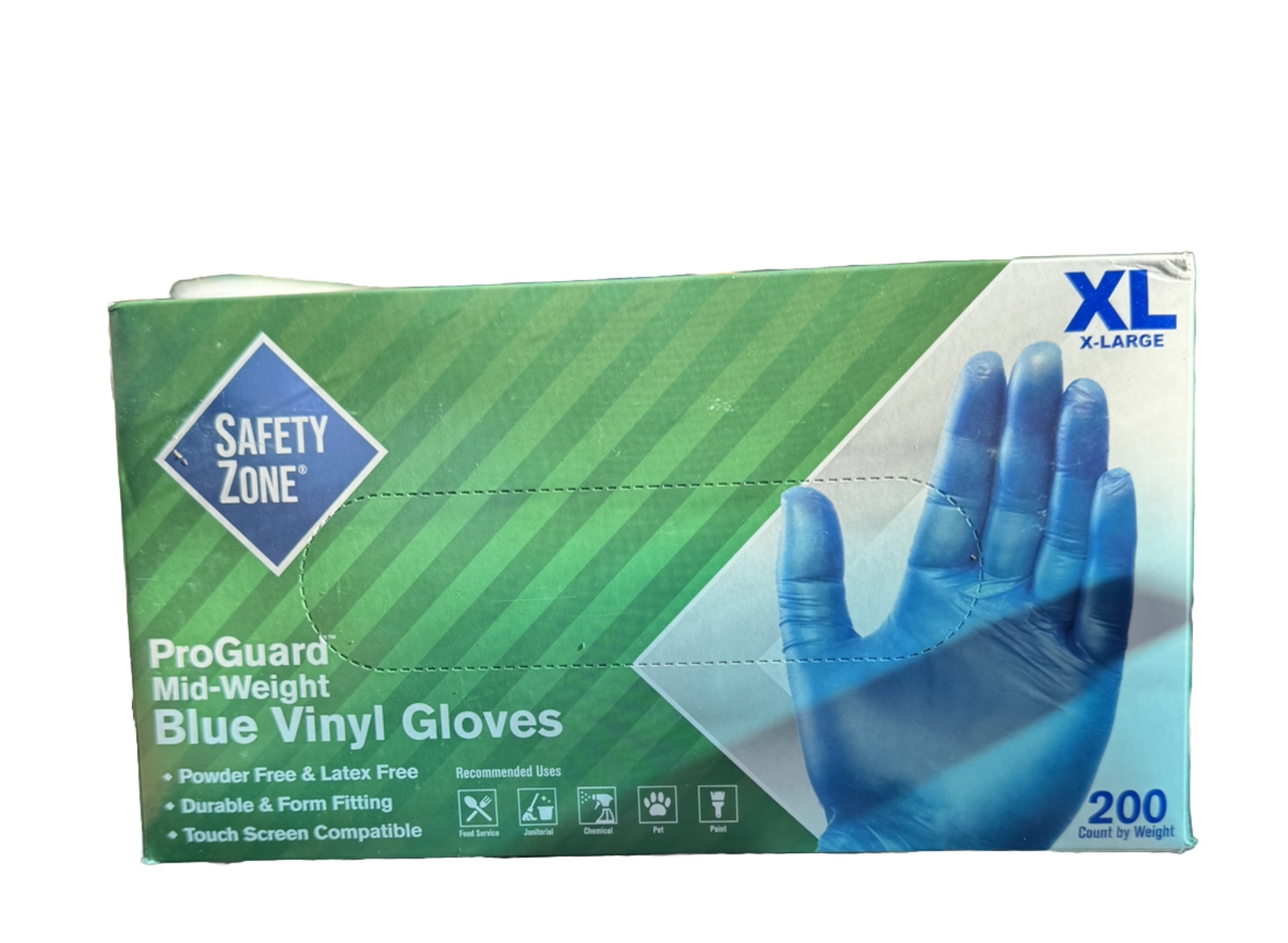 ProGuard mid-weight Safety Zone XL Vinyl Gloves Blue 200 Count powder free