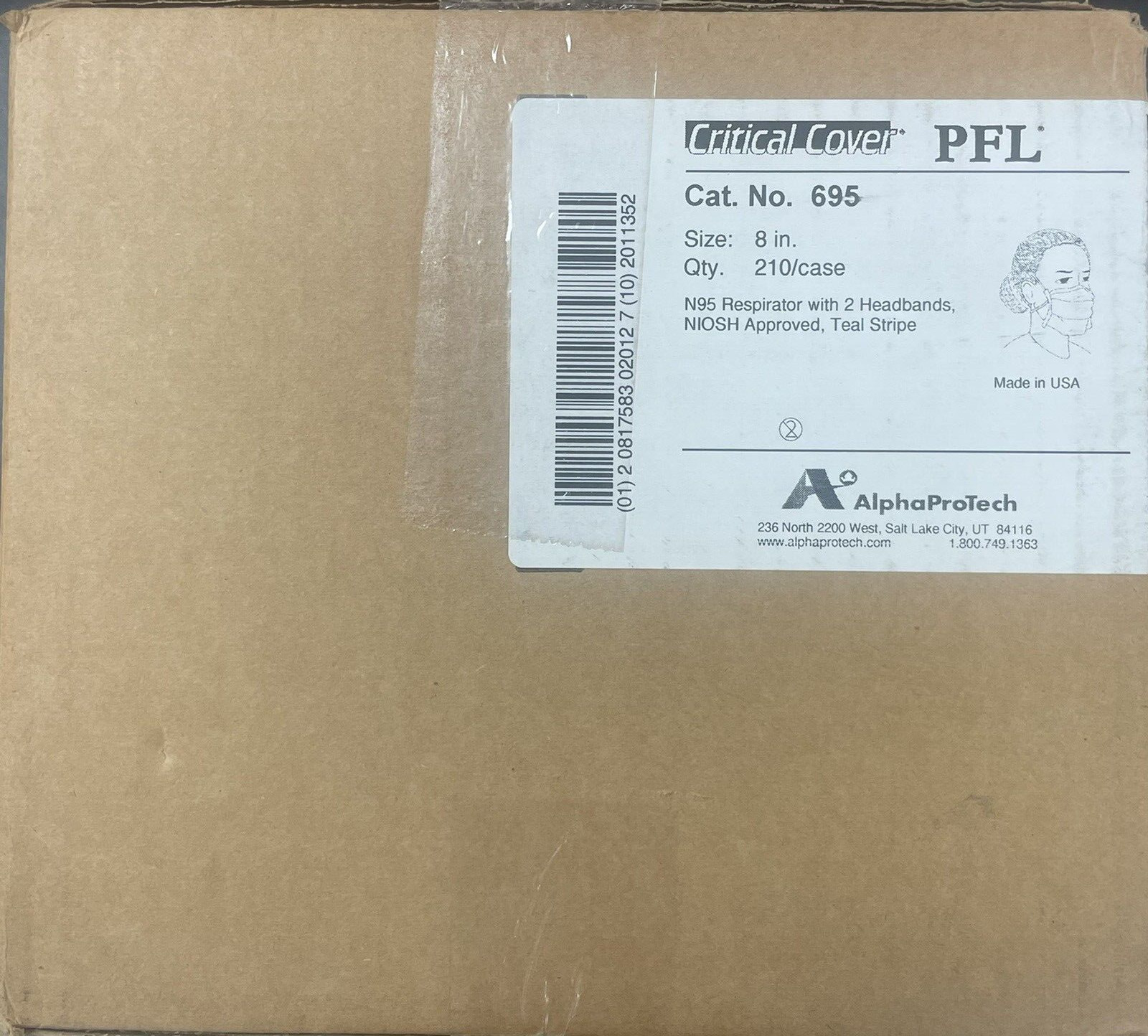 Alpha ProTech N95 NIOSH Particulate Respirator Mask Case of 210 #695 Masks