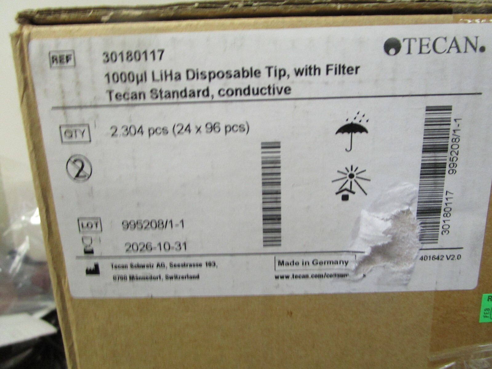 Tecan 30180117 1000uL LiHa Disposable Tip w/Filter 2,304pc/Case Exp 10-31-2026